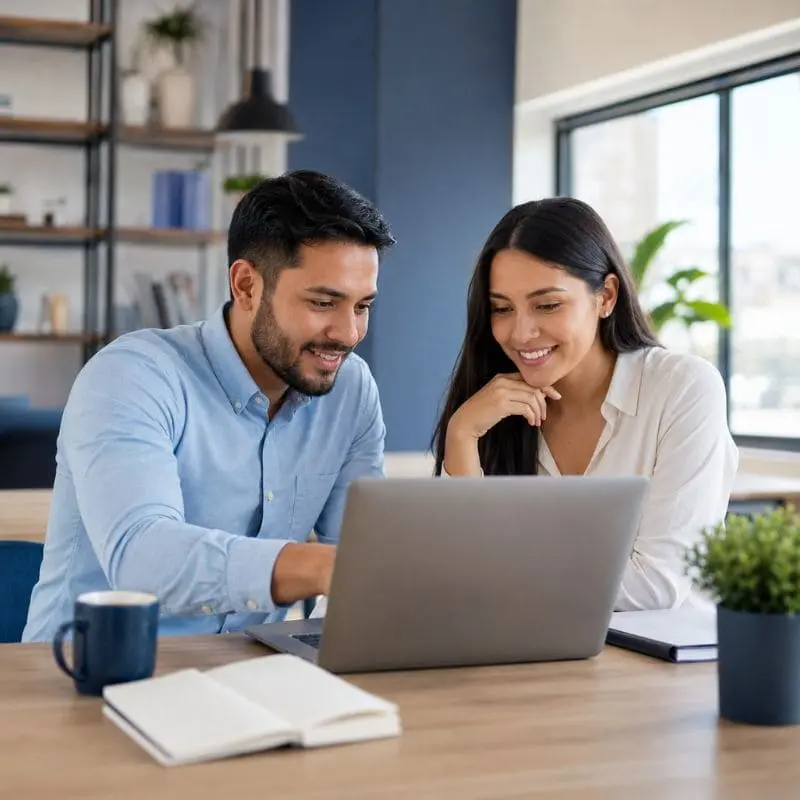 Personas estudiando y organizando su futuro profesional en una laptop