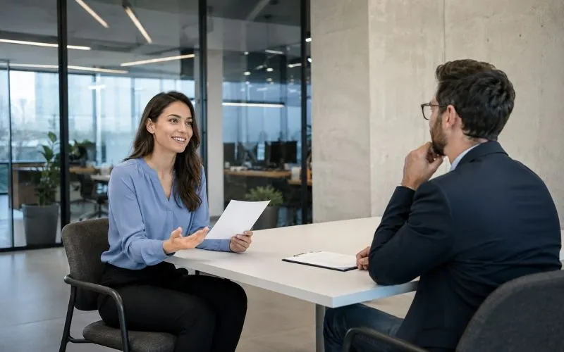 Persona en contexto profesional buscando nuevas oportunidades laborales