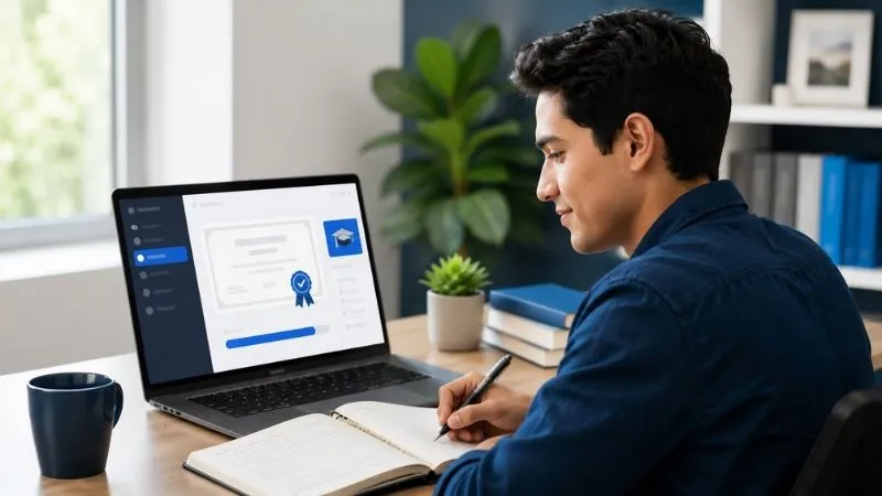 Persona estudiando cursos gratis con certificado en línea