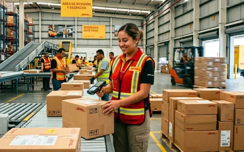 Persona revisando paquetes en un área de logística